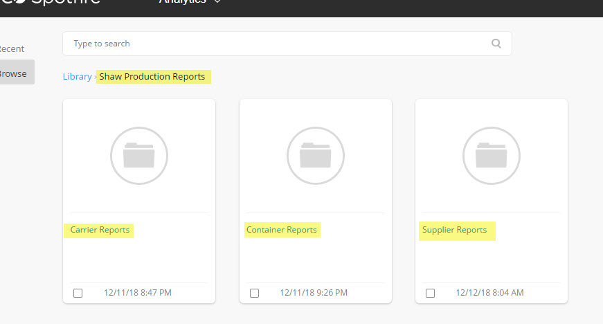 Shaw Production Report Folders view